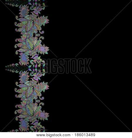 Vector Oriental Ornament. Colorfulen Pattern On Black Background With Colorful Elements. Seamless Or