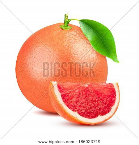 Grapefruit with leaf isolated on white background. With clipping path. Full depth of field
