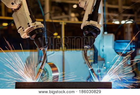 Close up torch body of robot welding