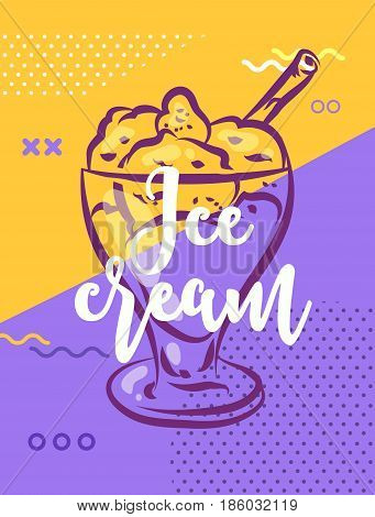 Vector hand drawn ice cream poster. Sketch cards. Milk products. Cute vintage illustrations. Vector stock illustration.