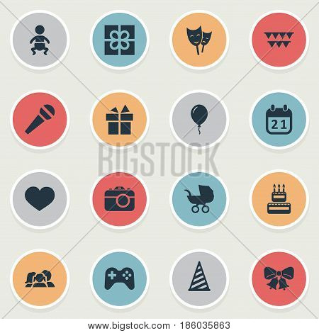 Vector Illustration Set Of Simple Holiday Icons. Elements Speech, Mask, Aerostat And Other Synonyms Photography, Party And Actor.