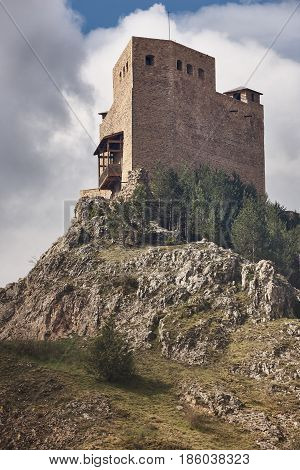 Medieval castle in Spain. Teruel heritage. Alcala de la Selva landmark