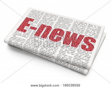 News concept: Pixelated red text E-news on Newspaper background, 3D rendering