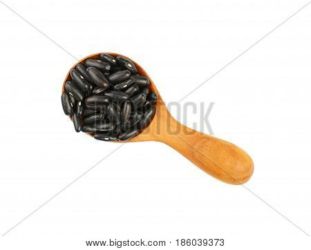 Black Frigole Kidney Beans In Wood Scoop On White