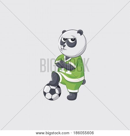 Stock vector illustration sticker emoji emoticon emotion isolated illustration unhappy character kicker panda angry crosses arms football player goalkeeper forward defender gray background mobile app