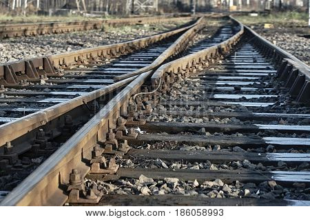 Railway at the station in Poznan in Polanc
