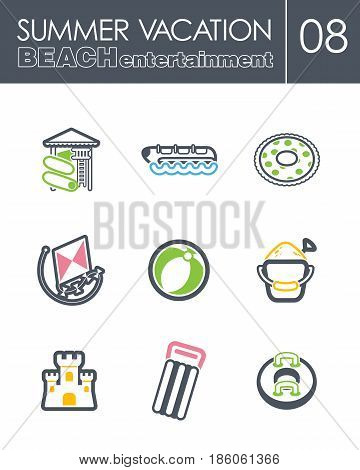 Beach entertainment outline vector icon set. Summer time. Vacation eps 10