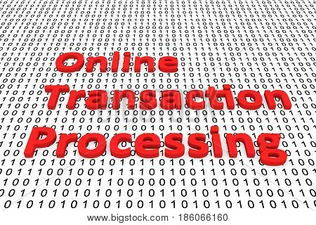 Online transaction processing in the form of binary code, 3D illustration