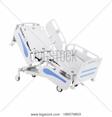 Hospital Bed Stretcher Or Patient Bed Isolated On White Background. Electric Variable Height Bed. Fo