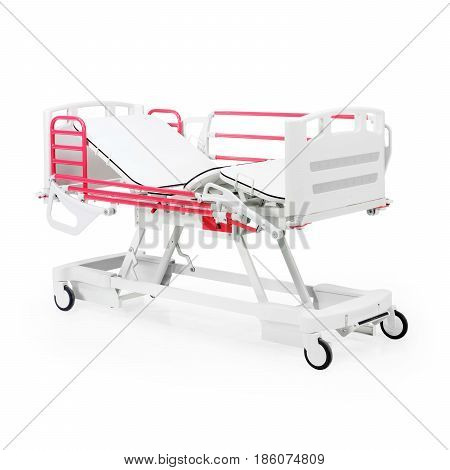 Hospital Bed Stretcher Or Patient Bed Isolated On White Background. Electric Variable Height Bed. Fo