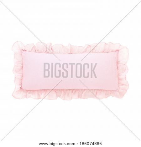 Pink Breakfast Pillow Isolated on White Background. Blush Bed Linen