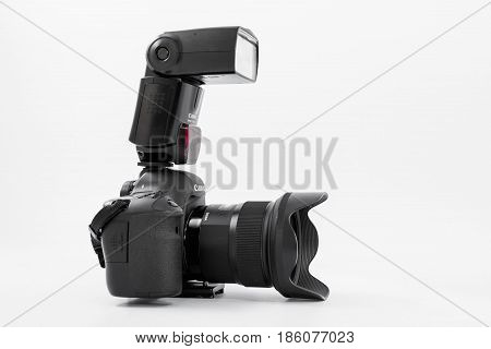GOMEL BELARUS - May 12 2017: Canon 6d camera with lens on a white background. Canon is the world's largest SLR camera manufacturer