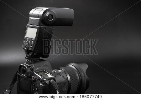 GOMEL BELARUS - May 12 2017: Canon 6d camera with lens on a black background. Canon is the world's largest SLR camera manufacturer