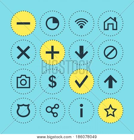 Vector Illustration Of 16 User Icons. Editable Pack Of Asterisk, Cordless Connection, Mainpage And Other Elements.