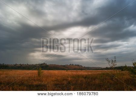 Cloudy valley landscape. Wildlife nature Photography. Russia.