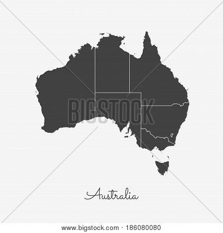 Australia Region Map: Grey Outline On White Background. Detailed Map Of Australia Regions. Vector Il