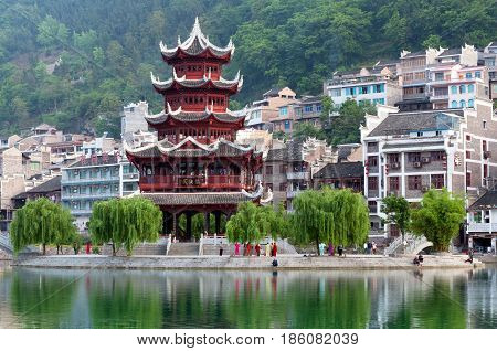 Zhenyuan Ancient Town On Wuyang River In Guizhou Province, China