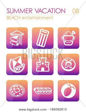 Beach entertainment outline vector icon set. Summer time. Vacation eps 10