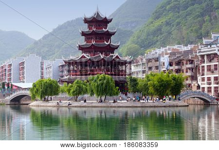 Zhenyuan Ancient Town On Wuyang River In Guizhou Province, China