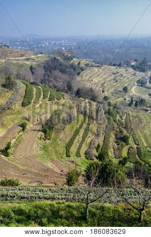 Winter landscape from the road to Montevecchia (Lecco Brianza Lombardy Italy)