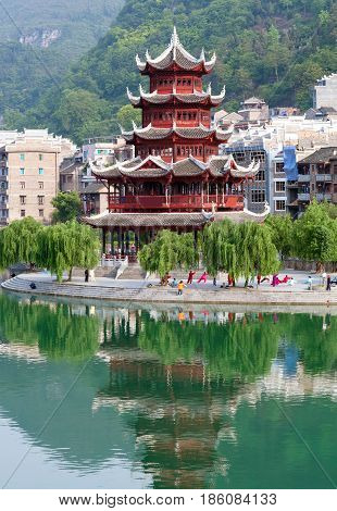 Zhenyuan Ancient Town On Wuyang River In Guizhou Province, China