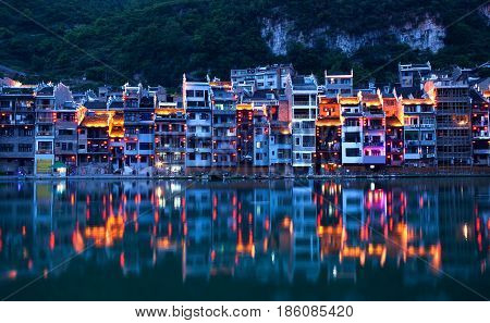 Zhenyuan Ancient Town On Wuyang River In Guizhou Province, China