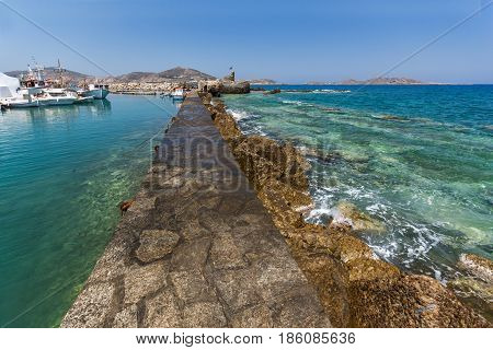 Venetian fortress and small port in Naoussa town, Paros island, Cyclades, Greece
