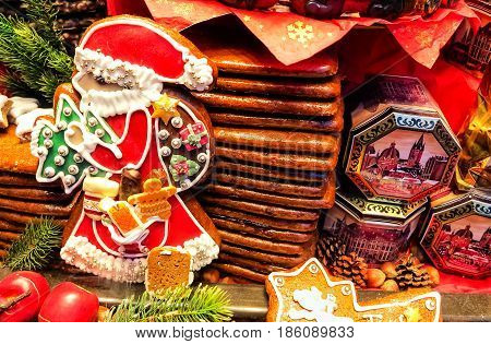 AACHEN, GERMANY-DECEMBER 15, 2014: Aachener Printen- Lebkuchen are similar to gingerbread, originally sweetened with honey, but for two centuries the tradition is to use a syrup made from sugar beets.