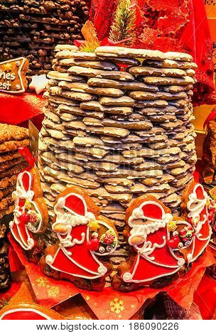 AACHEN, GERMANY-DECEMBER 15, 2014: Aachener Printen- Lebkuchen are similar to gingerbread, originally sweetened with honey, but for two centuries the tradition is to use a syrup made from sugar beets.