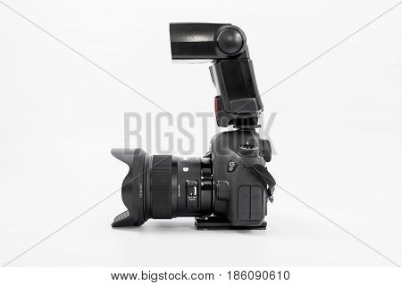 GOMEL BELARUS - May 12 2017: Canon 6d camera with lens on a white background. Canon is the world's largest SLR camera manufacturer