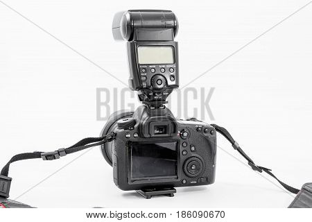 GOMEL BELARUS - May 12 2017: Canon 6d camera with lens on a white background. Canon is the world's largest SLR camera manufacturer