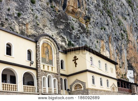 Monastery Ostrog - rocky Serbian Orthodox Christian monastery Ostrog in mountains, Montenegro