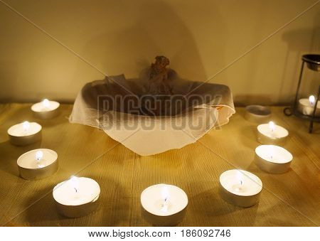 Candles on the altar, selective focus on candle