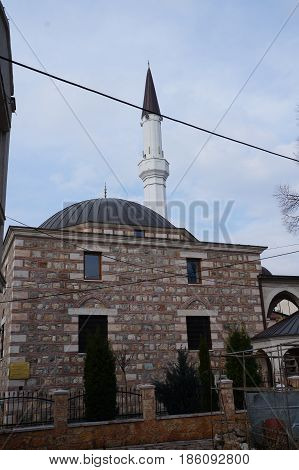 SKOPJE, MACEDONIA - MARCH 9, 2017:  15 century Mosque Jamia in Skopje, Macedonia Republic