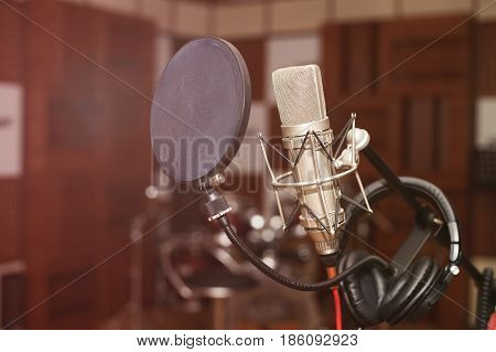 Microphone in a recording studio, professional recording equipment