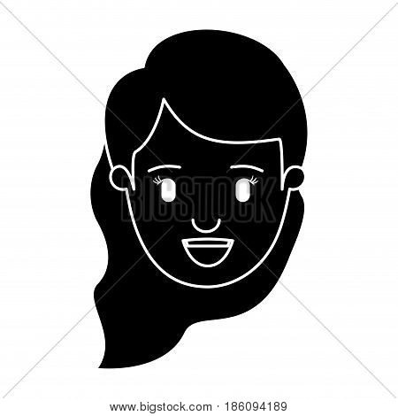 silhouette black front view face woman with wavy side hair vector illustration