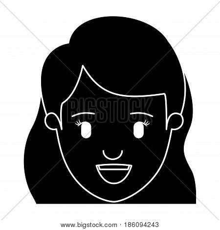 silhouette black front view face closeup woman with wavy side hair vector illustration