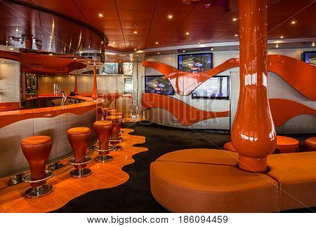 Cruise liner Splendida - May 12, 2017: Bar interior on cruise liner Splendida. Liquid discotheque.