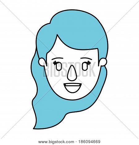 silhouette cartoon front view face woman with blue wavy side hair vector illustration