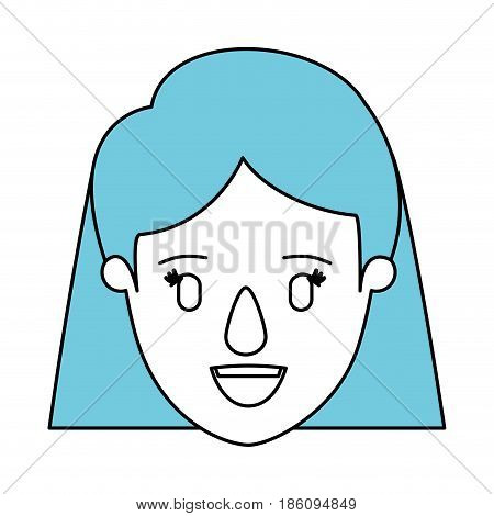 silhouette cartoon front view face closeup woman with short straight blue hair vector illustration