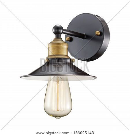 Sconce Isolated On White Background. Metal Light Fixture With Glass Led Bulb