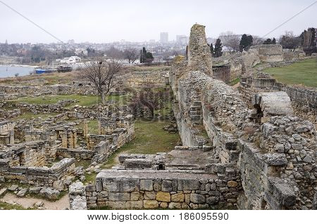 A historical place. Ancient Chersonese.On the shore of the Black sea.Ongoing excavations.Christianity.Crimea.