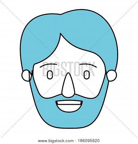 silhouette cartoon front view face man bearded with blue hairstyle vector illustration