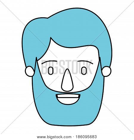 silhouette cartoon front view face face man with beard and moustache with blue hairstyle vector illustration