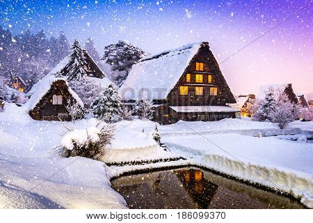 Shirakawago, Japan historic winter village.