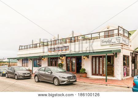 LANGEBAAN SOUTH AFRICA - MARCH 31 2017: A restaurant and a hair salon in Langebaan a town on the Atlantic Coast of the Western Cape Province