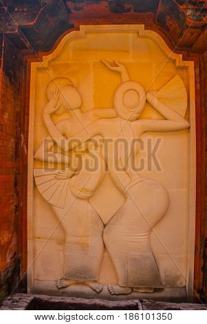 Balinese Relief In The Building. Tanjung Benoa.