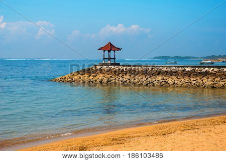 Beautiful Gazebo Pavilion On The Beach Benoa. Bali, Indonesia.tanjung Benoa. Nusa Dua.