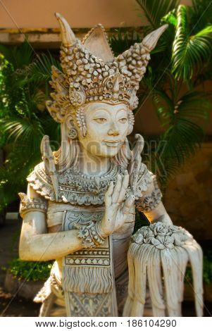 Beautiful Female Sculpture Made Of Stone. Bali, Indonesia.