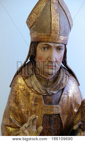 ZAGREB, CROATIA - FEBRUARY 17: Saint Virgil, the end of the 15th century, from the Church of St. Vitus in Vrbovec, Zagreb, Croatia on February 17, 2015.